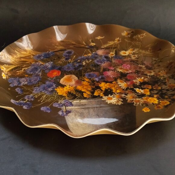 MCM Fab Ware Wildflowers Design 13.5" Diameter Ruffled Edge Retro Tray Canada - Picture 2 of 8